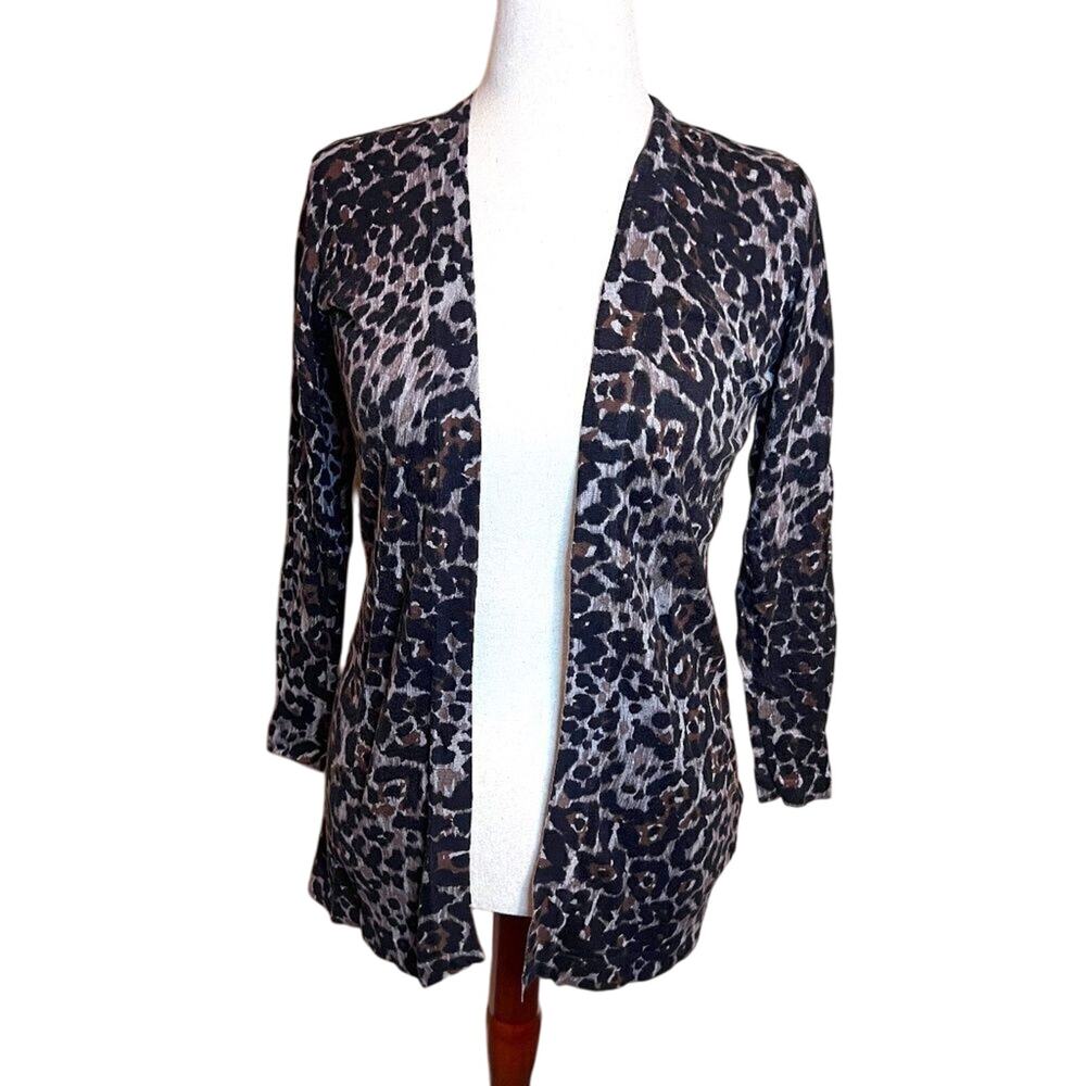 Apt 9 lightweight cardigan long length brown animal print open front Sz M
